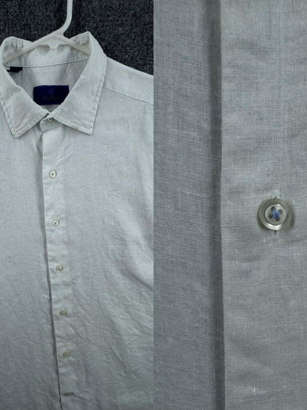 David Donahue Button-Down Short Sleeve White XL Linen Logo Solid Men Premium